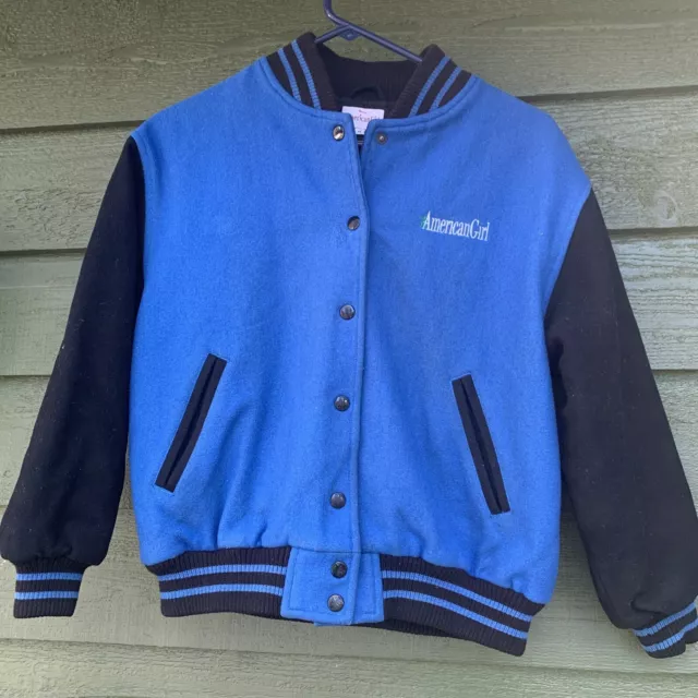 Vintage American Girl Gear Varsity Bomber Jacket Blue & Black Wool Coat Size M