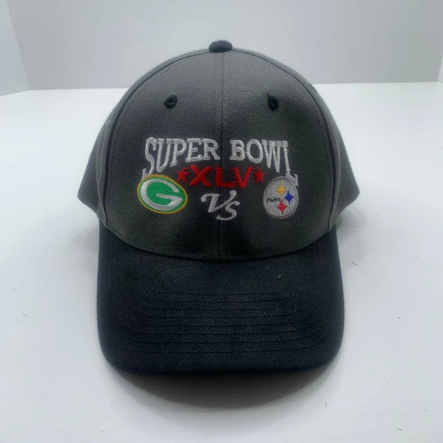 Super Bowl XLV Hat Cap Gray Adjustable One Size NFL Steelers Green Bay Mens U200