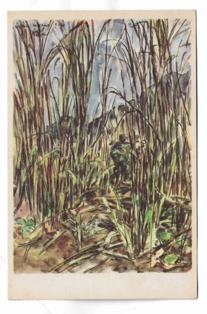 Orig. Guerrilla March in  Grass Viet Cong Print Vietnam War Art Postcard