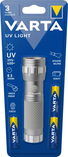 Varta LED Taschenlampe UV Light 385-400nm inkl. 3x Batterien Alkaline AAA