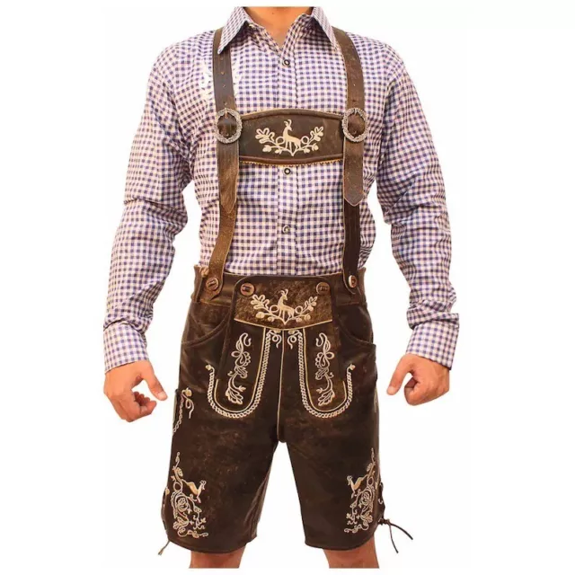 Pantaloni in pelle uomo corti tradizionali tedeschi Oktoberfest marroni pantaloni in pelle pantaloncini
