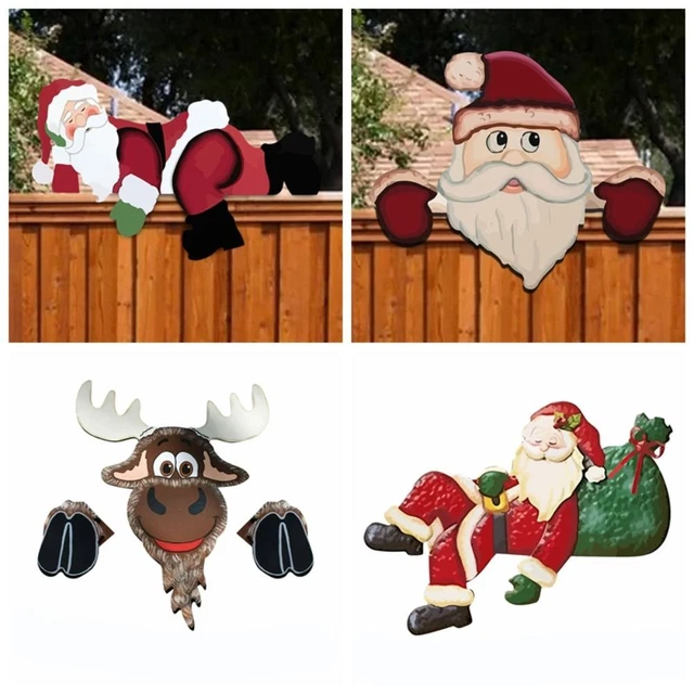 Weihnachts mann Peeker Hof-Ornamente Cartoon-Rentier Weihnachts zaun Dekoration