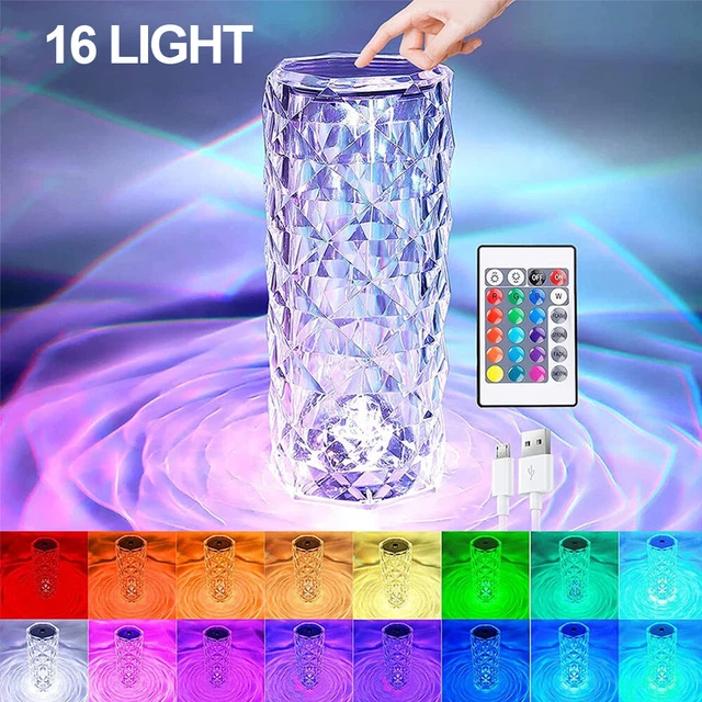 LED Crystal Table Lamp RGB16 color Rose Night Light Touch Atmosphere Bedside Bar