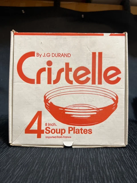 Vintage Arcoroc Cistelle By J.G. Durand 8”Inch 4 Soup Plates Set Made in France