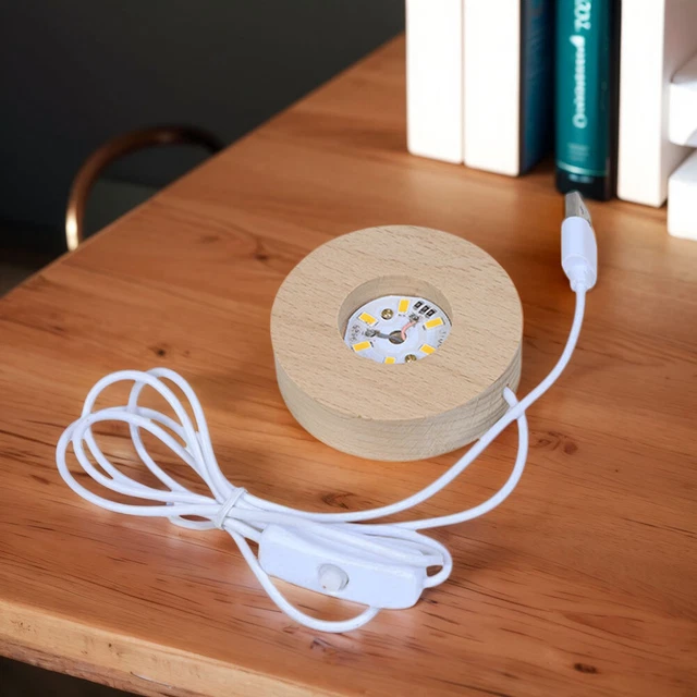 LED DISPLAY STAND Round Wooden Lighted Display Base for Crystal Glass