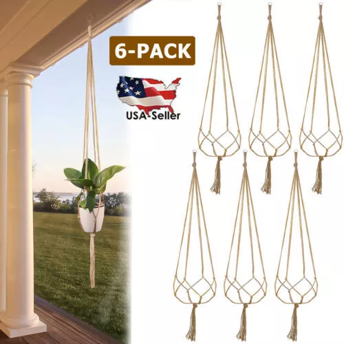6Pack Garden Plant Hanger Macrame Hanging Planter Basket Rope Pot Holder Decor