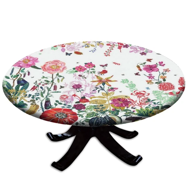 Colorful Flowers Round Tablecloth - Waterproof Polyester (Fits up to 28" )