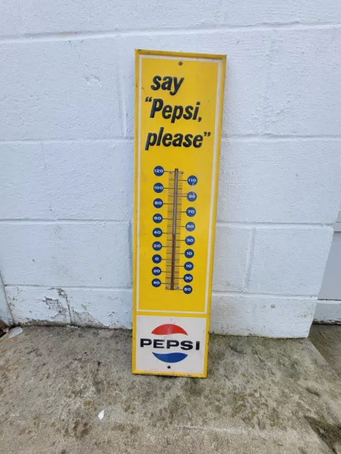 Vintage 1965 Stout Sign Co. St Louis "Say Pepsi, Please" Sign Thermometer 27" H