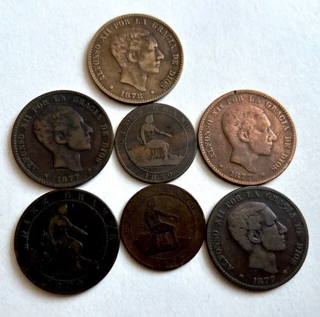 Puerto  Rico  - Spain 1 ,2 Centavos  Used In Puerto Rico - 7 Coins