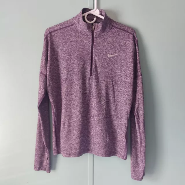 Nike Running Dri-Fit 1/4 Zip Women's M Purple Long Sleeve Pullover Thumb Holes