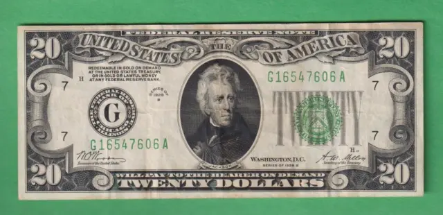 $20 1928 B Chicago Federal Reserve Note Redeemable in Gold Fr 2052-G