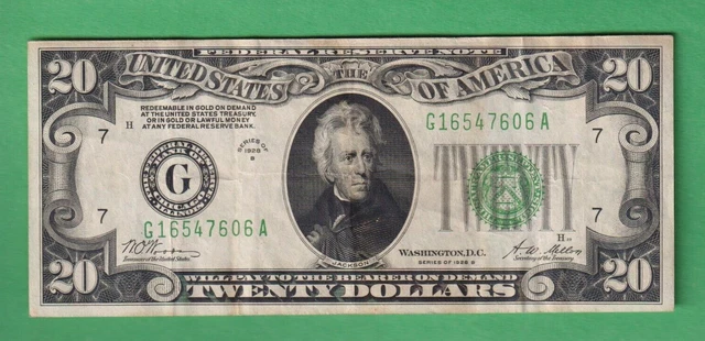 $20 1928 B Chicago Federal Reserve Note Redeemable in Gold Fr 2052-G