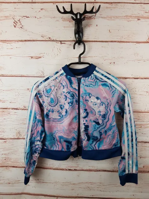 Adidas giacca da ginnastica per ragazze 9-10 anni rosa blu tagliato tuta top cerniera sportiva