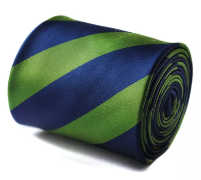 Frederick Thomas plain bright green and navy blue barber stripe mens tie