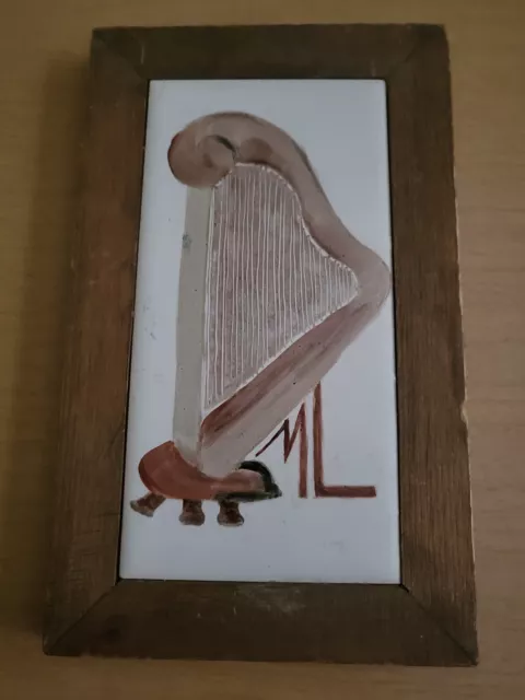 H & R Johnson Decorative Tile Trivet Wall Hanging Harp Vintage Made in England