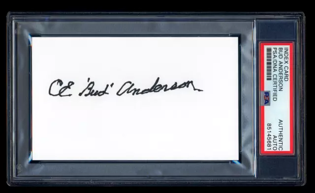 Ce Bud Anderson Signed Index Card Psa/Dna Autographed Wwii Fighter Pilot Ace