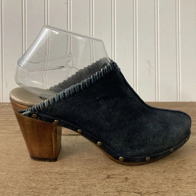 Salpy Shoes Sandals Size 8.5 Slides Wooden Wedge Leather 3.5" Heels Hand Crafted