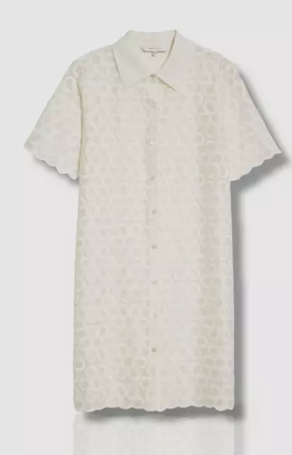 $395 Rebecca Taylor Women Ivory Floral Embroidery Cotton & Silk Shirtdress Sz XL