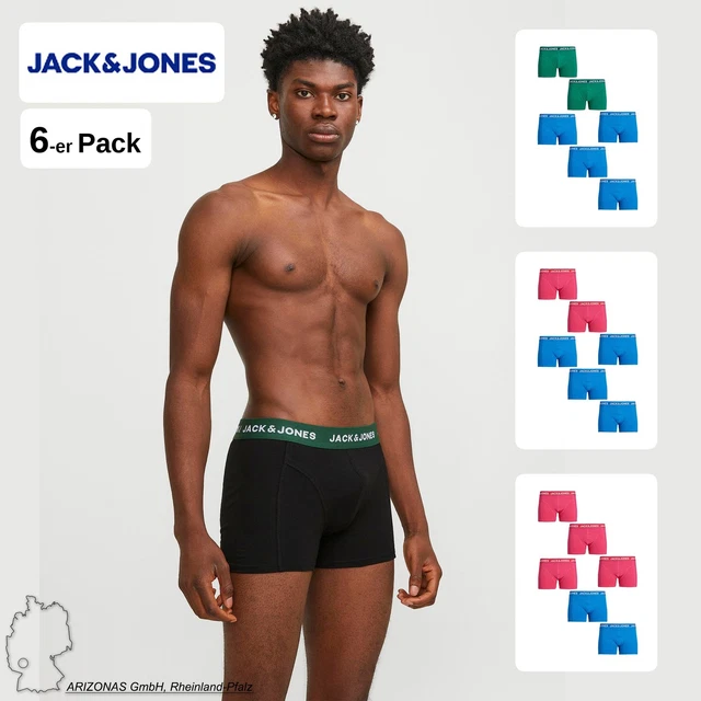 JACK & JONES Lot De 6 Boxers Basiques Pour Homme - En Coton - Noir, Rouge, Vert, Bleu, Gris - Tailles S, M, L, XL, XXL, 3XL, Lot De 5, M