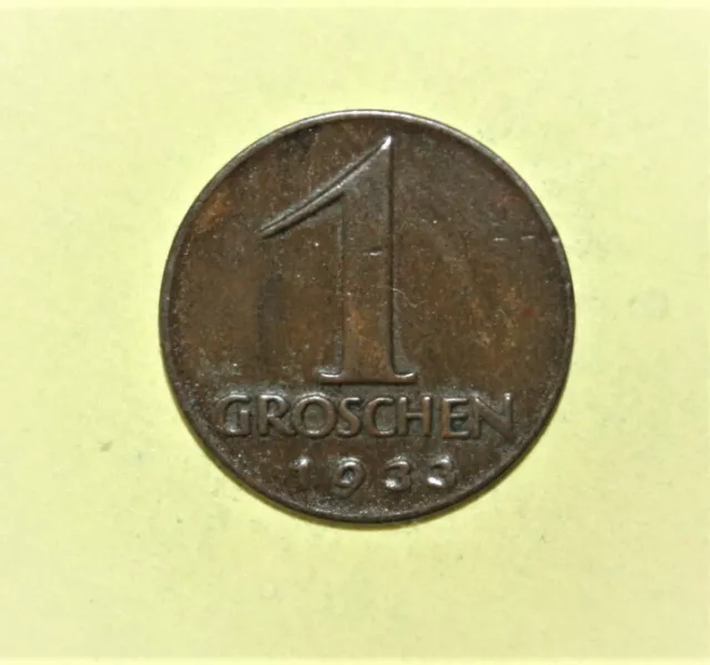 Austria 1 Groschen 1933 Extremely Fine Copper Coin - Large Eagle