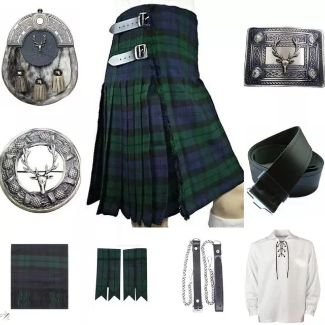 Men's Traditional Scottish Tartan kilt Outfit 10 Pieces kilt set Wedding Outfit