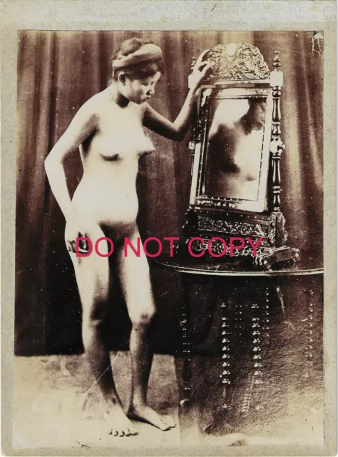 Photographie Asie Japon Procede Ancien Jeune Femme Nue Devant Le Miroir +-1920