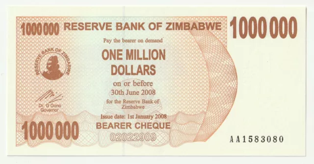 ZIMBABWE 1 000 000 Dollars 2008 UNC, P-53