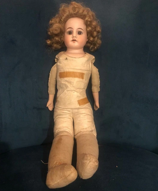 Rare Vintage Hoh Hoh German Porcelain or Bisque and Leather Doll 15 in 3