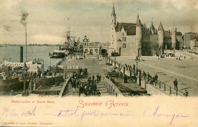 Carte BELGIQUE ANTWERPEN Souvenir d'ANVERS Embarcadère et Musée Steen