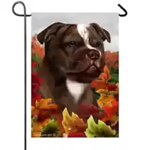 Fall House Flag - Chocolate and White Staffordshire Bull Terrier 13244