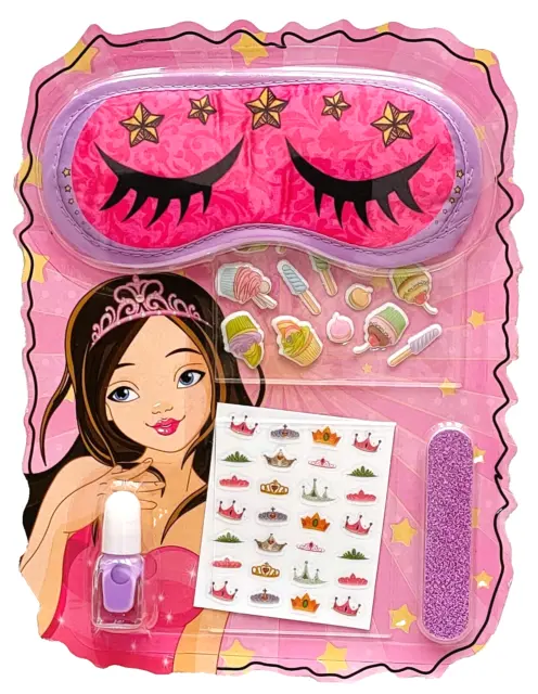 Girls - Sleep Mask Set - Eye Mask-Nail Varnish-Nail File-Stickers - Brand New