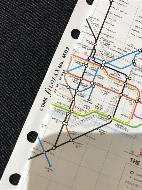 Filofax Map Insert FILOFAX/ORGANISER-RARE VINTAGE 1984 M02 UK Tube/Intercity Rail Map ...