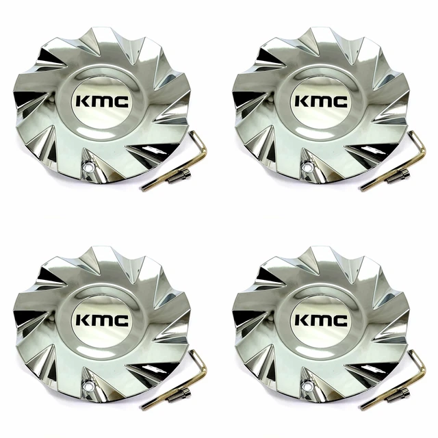 4 KMC Wheels Chrome Black Wheel Center Hub Caps for 6Lug KM705 Burst