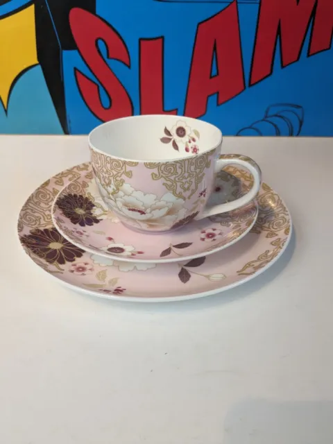 Maxwell Williams Fine Bone China Pink Flowers Tea Trio Cup & Saucer, Plate