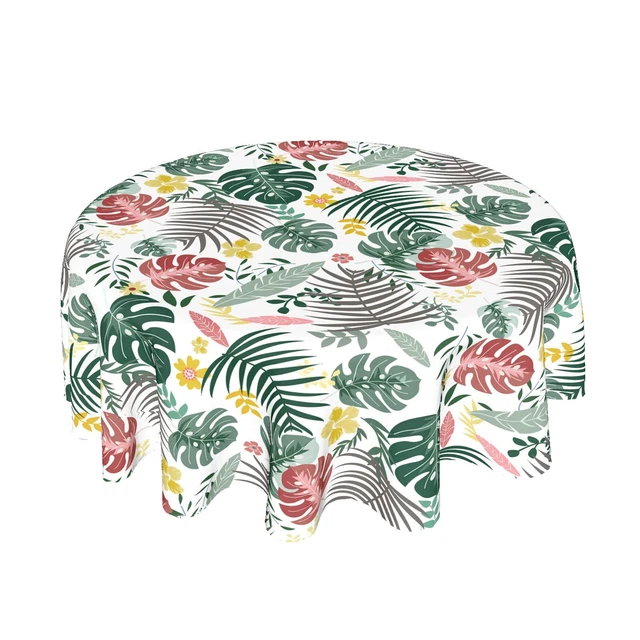Tropical Palm Leaf Round Tablecloth 60 Inch Summer Hawaiian Plant Floral
