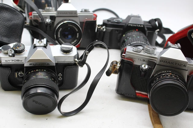 C x4 Vintage SLR Film Cameras Inc. Pentax P30N, Praktica Super TL1000 etc