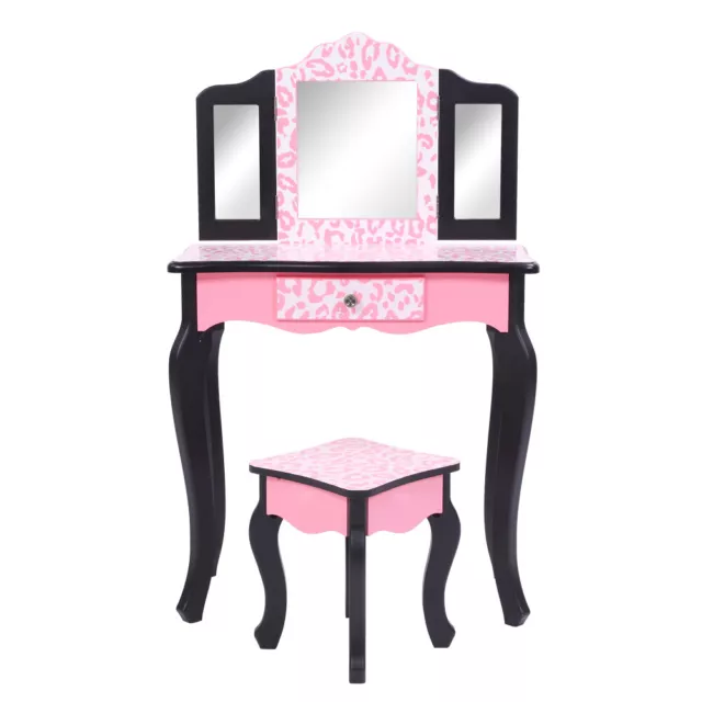 FCH Mirror Arc Feet Child Dresser Vanities Makeup Table Red Leopard Print Desk