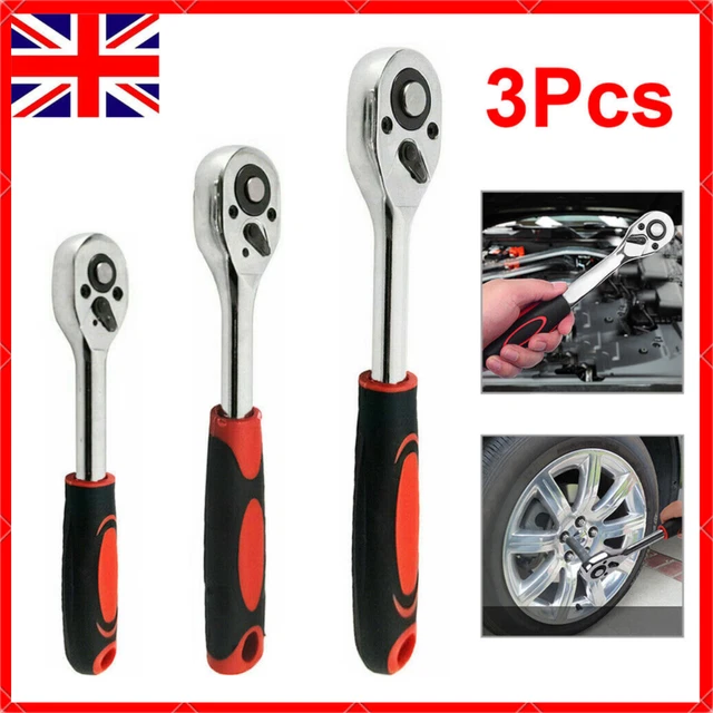 3 Piece 1/2" 3/8" & 1/4" Ratchet Set Drive Heavy Duty Ratchet Socket UK