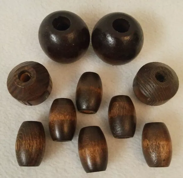 Lot of 10 Wood Macrame Craft Beads Dark Brown Vintage