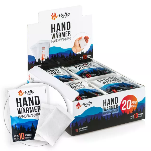 20 Paar Handwärmer 8h / HELLO HEAT (Warmpack) / Taschenwärmer / warme Hände