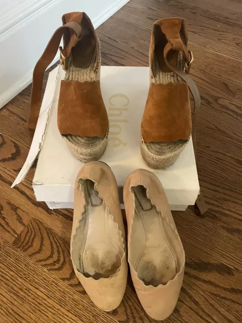 Chloe Lot- Lauren Platform Wedge Espadrille Tan Suede And Nude Flat EU 36 US 6