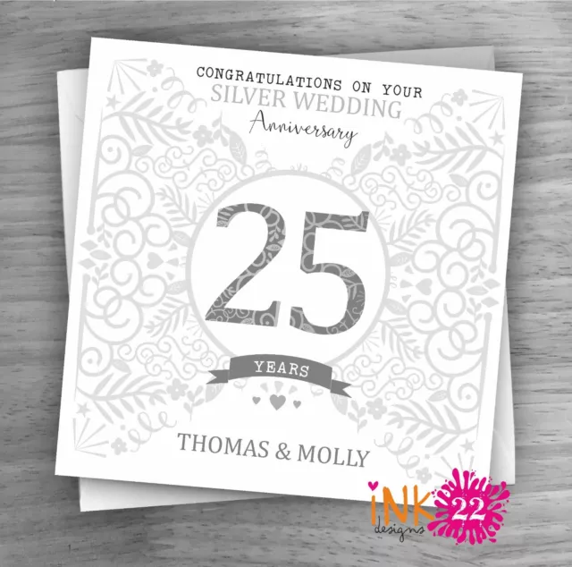 Personalised Unique Handmade Milestone 25th Silver Wedding Anniversary card