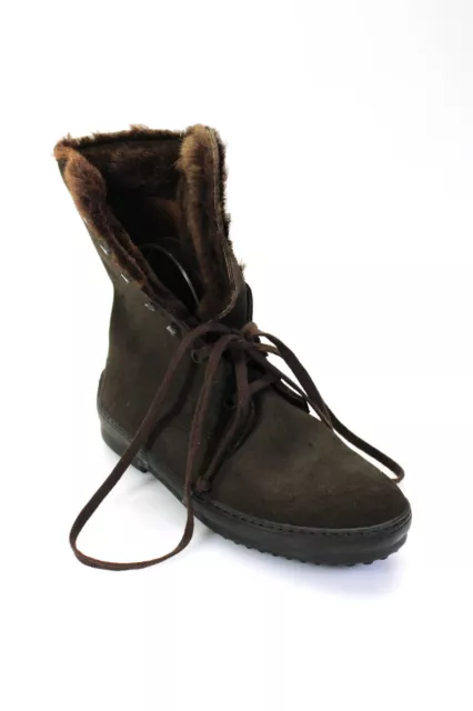 Tods Womens Suede Fur Lined Lace Up Ankle Boots Brown Size 38 8