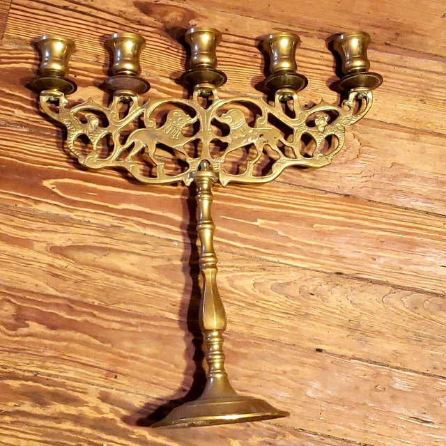 Vintage  Candelabra Bronze Brass 5  Candle Lions/Foo Dogs & Dragons