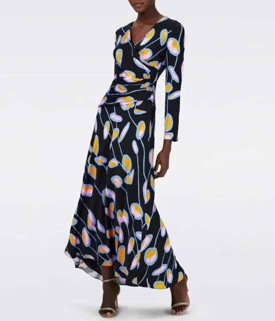 Diane von Furstenberg Long Sleeve Floral Wrap Maxi Dress