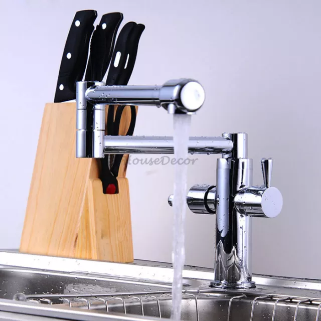 Chrome Fold-able Swivel Spout Kitchen Sink Tap Basin Mixer Long Reach Faucet 812