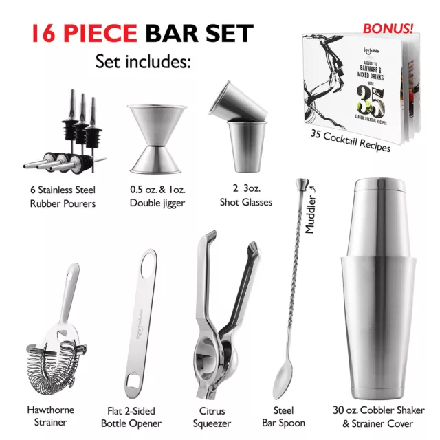 16 Pc Bartender Kit, Complete Cocktail Shaker Bar Tool Set - Recipe book & more 2