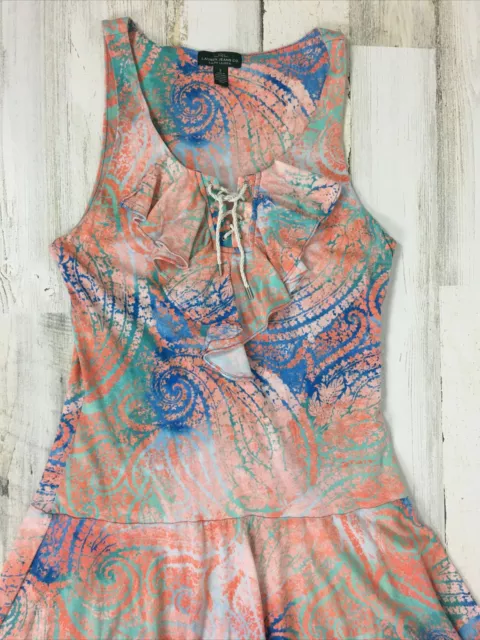 Lauren Ralph Lauren Jeans Co Dress Small Sleeveless Blue Peach Ruffled Lace Up 3