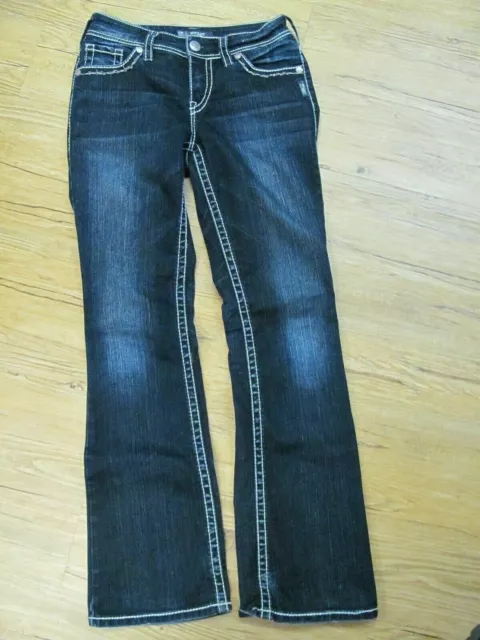 Silver Suki Flap Womens W27 L32 Jeans Bootcut Dark Wash Mid Rise Button Pockets