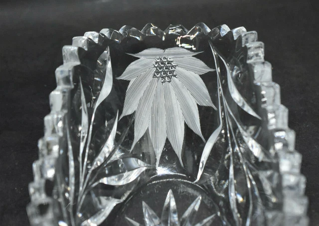Powelton Cut Glass Poinsettia Small Oval Bowl American Brilliant Period 3